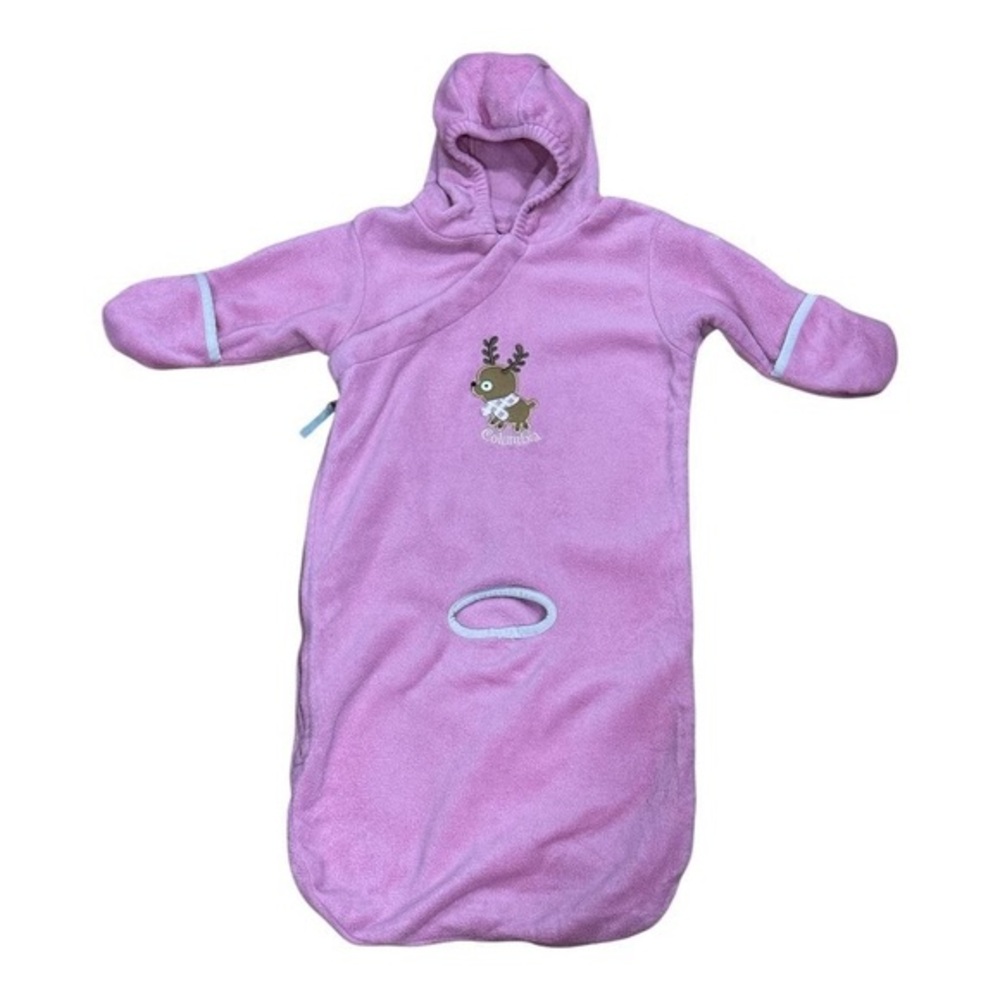 Columbia Bunting Bag Infant 12 Months Pink Fleece Hooded Sleep Sack Reindeer